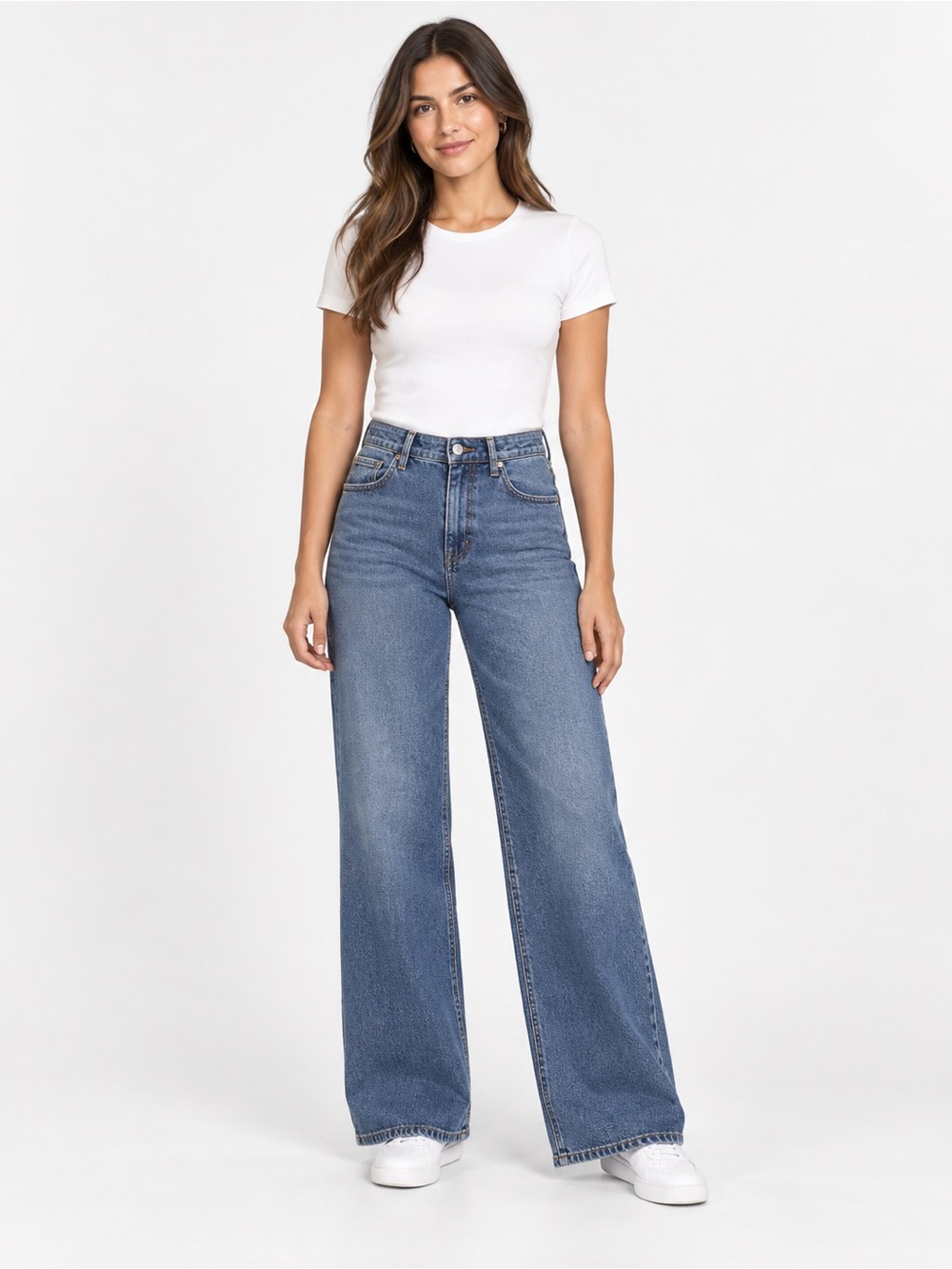 Well Worn Wide Leg Jeans in Medium Blue